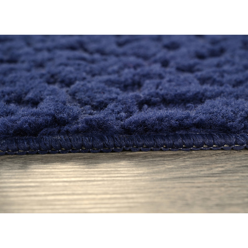 Tapis bleu marine en polypropylène touffeté à la machine Edith, Tapis de couloir 2 pi x 8 pi