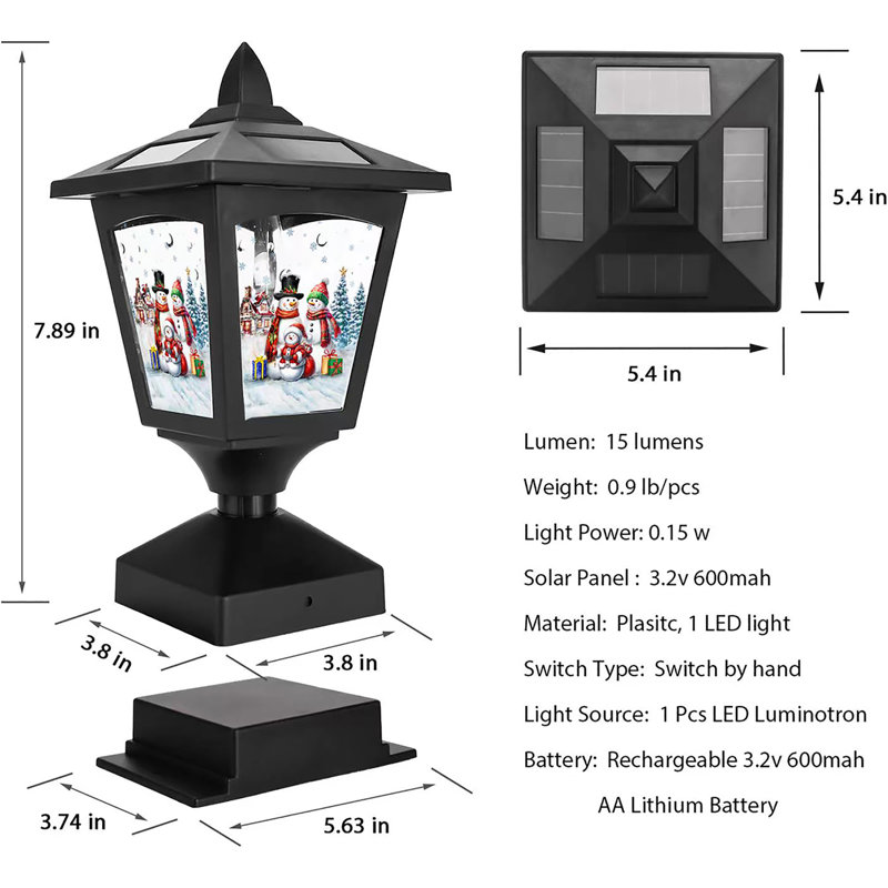  Lampadaire solaire pour l'extérieur, paquet de 2, poteaux de clôture en bois, sentier, terrasse, décoration d'Halloween / action de grâce / Noël (trois bonhommes de neige)