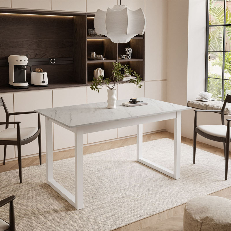 Extendable table ARTON II  140 cm, "U" legs, White, Levanto Marble