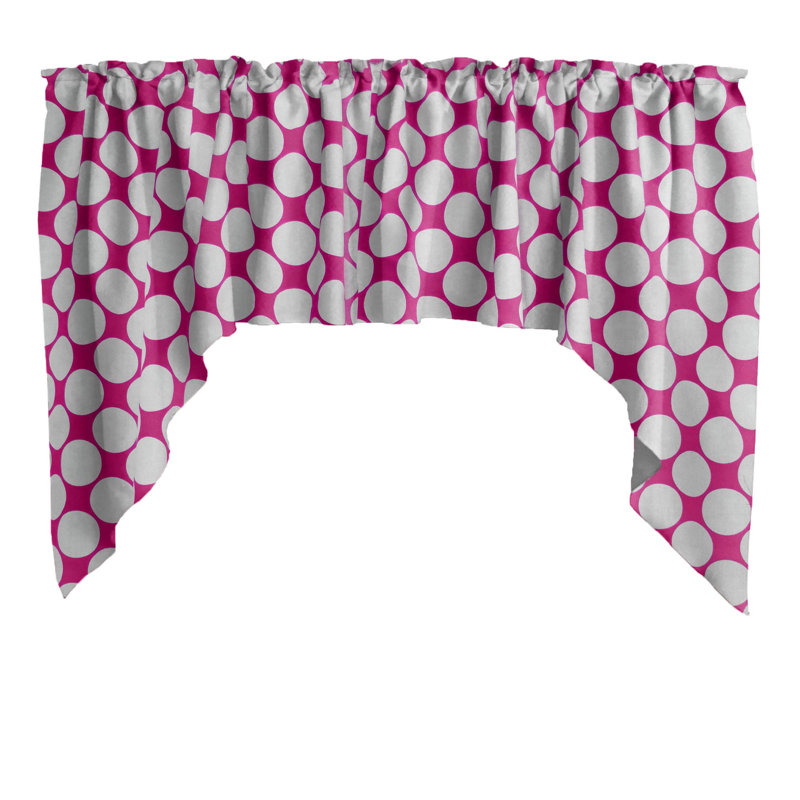 Cantonnière à pois en mélange de coton l 58 po, Blanc / fuchsia