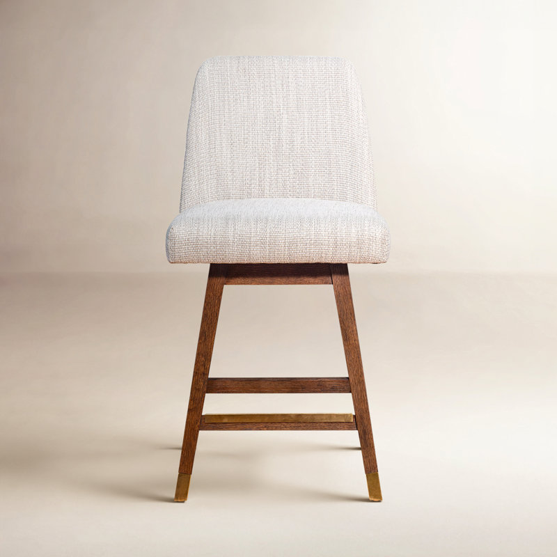Tabouret pivotant Cesley Deryn, Tabouret de comptoir (siège d'une hauteur de 26 p, Chêne brun, Tissage de performance beige
