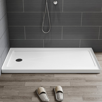 60" W X 30" D Non-slip Shower Base With Matte Black Drain Assembly, Wider Threshold Design