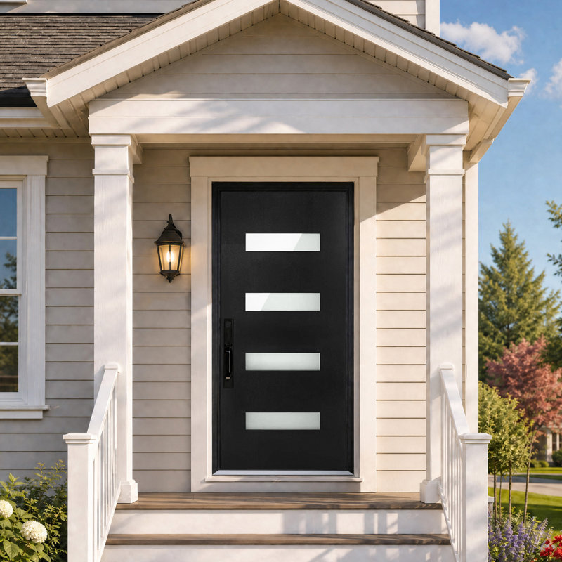 Porte d'entrée Calhome, 4-Lite noir, S'ouvre à droite vers l'intérieur
