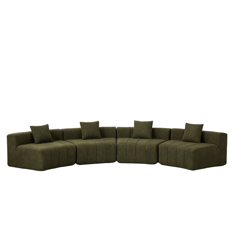Daijha Modular Compressed Sectional Sofa with Soft Upholstery, Green Chenille, 22.5" H x 151" W x 33" D