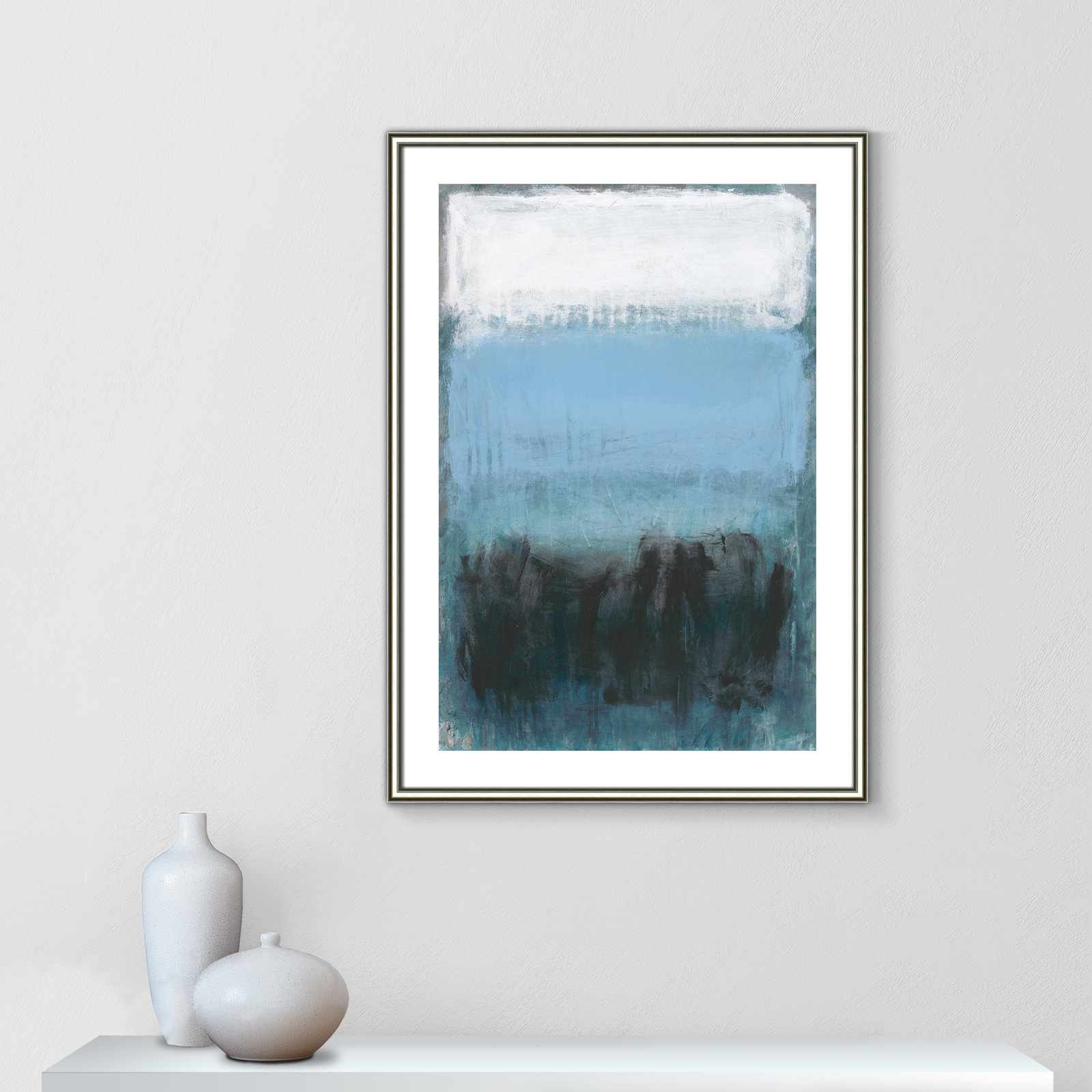 Arboles "Coastal Nightfall" Painting by Filippo Ioco, 35.5" H x 25.5" W x 0.875" D, Silver Framed Paper, White