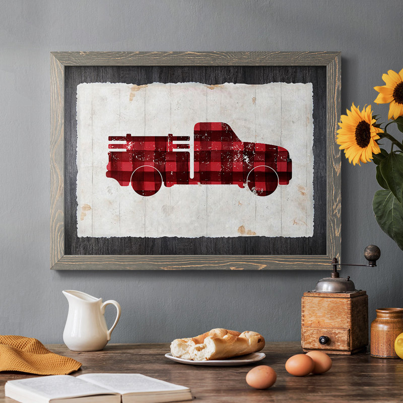 Camion à carreaux - Toile tendue avec châssis rustique, Gris, H 26 po x l 38 po x P 1,5 po
