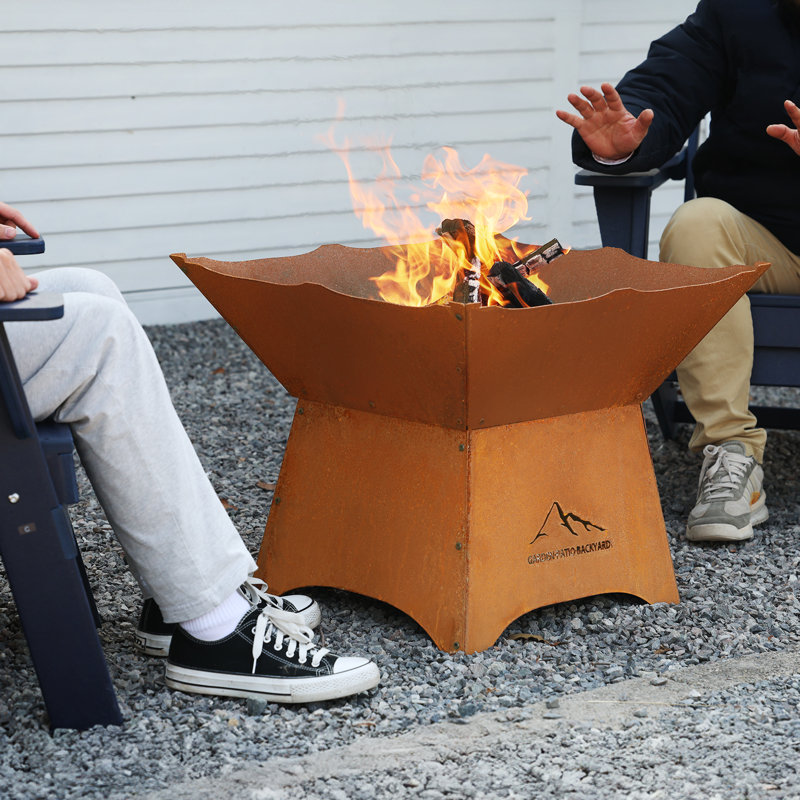 Aoodor  Rustic Corten Steel Fire Pit, 19.50" H x 23.80" W x 23.80" D