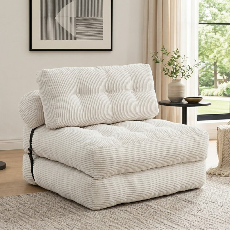 Canapé-lit pliant confortable en tissu avec cordon et matelas escamotable pour le salon de la chambre à coucher