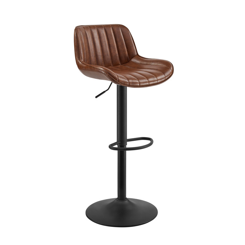 Upholstered Adjustable Height Counter Stool, Cognac/Black