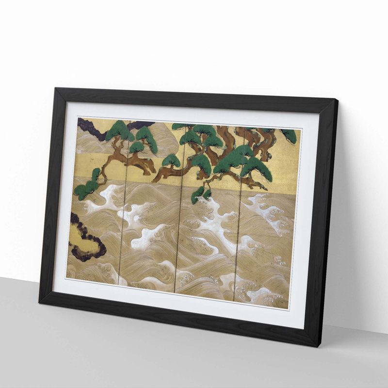 Waves at Matsushima by Tawaraya Sotatsu - Picture Frame Painting Print, Black Framed, 27cm H x 36cm W x 2cm D