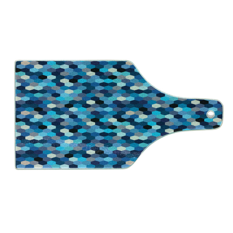 Ambesonne Blue White Tempered Glass Cutting Board Blurry Rectangulars Multicolor