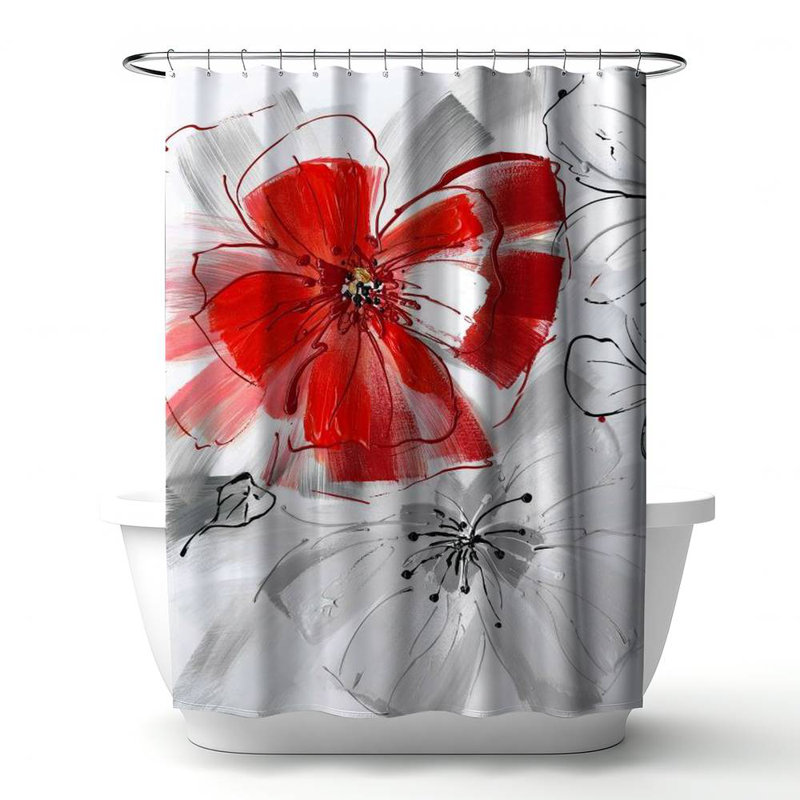 Floral – Polyester Shower Curtain, Dye Sublimation Print, 71" W × 74" L