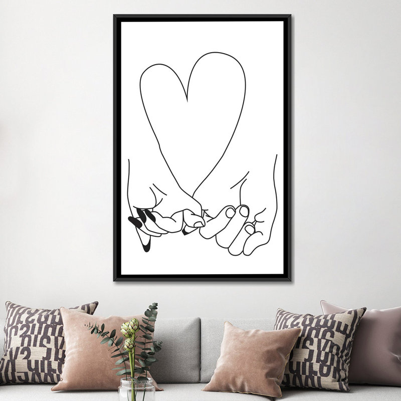 «Pinky Promise, him & Her», reproduction d'art sur toile, H 26 po x l 18 po x P 1,5 po, Toile encadrée noire, Pas de tapis