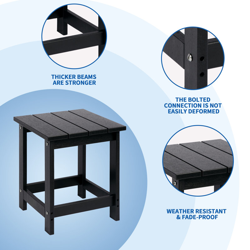 Denarrius Square Outdoor Side Table, Black