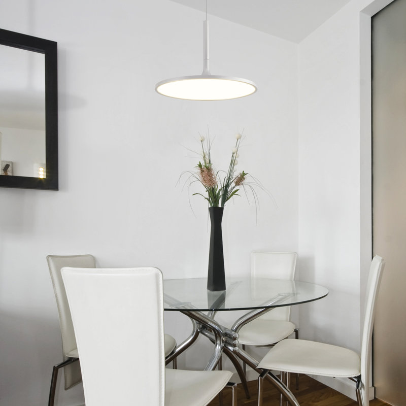 Salm Integrated LED Circular Pendant Light, Adjustable Height, ETL Certified Disc Chandelier, White, 15" H x 17" W x 17" D