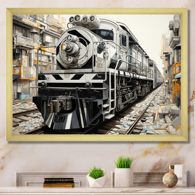 «Gray Train», impression géométrique sur toile, Encadrement doré, H 12 po x l 20 po x P 1 po