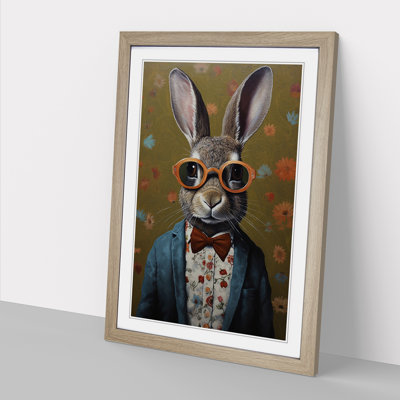 Rabbit With Glasses No.2 - Single Picture Frame Print on Wood
