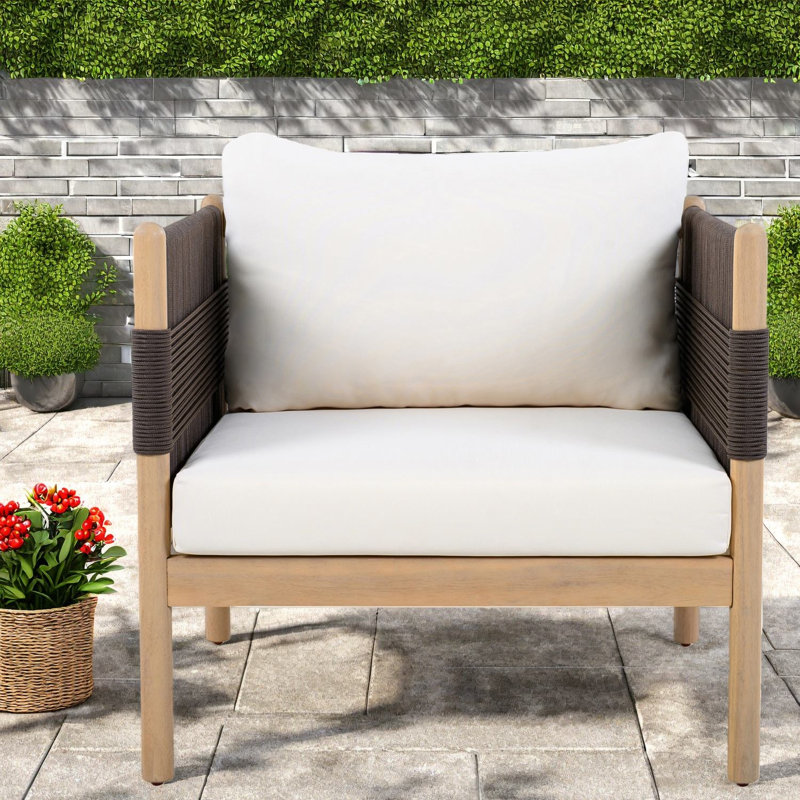Chaises longues confort, corde moderne en bois d'acacia, patio