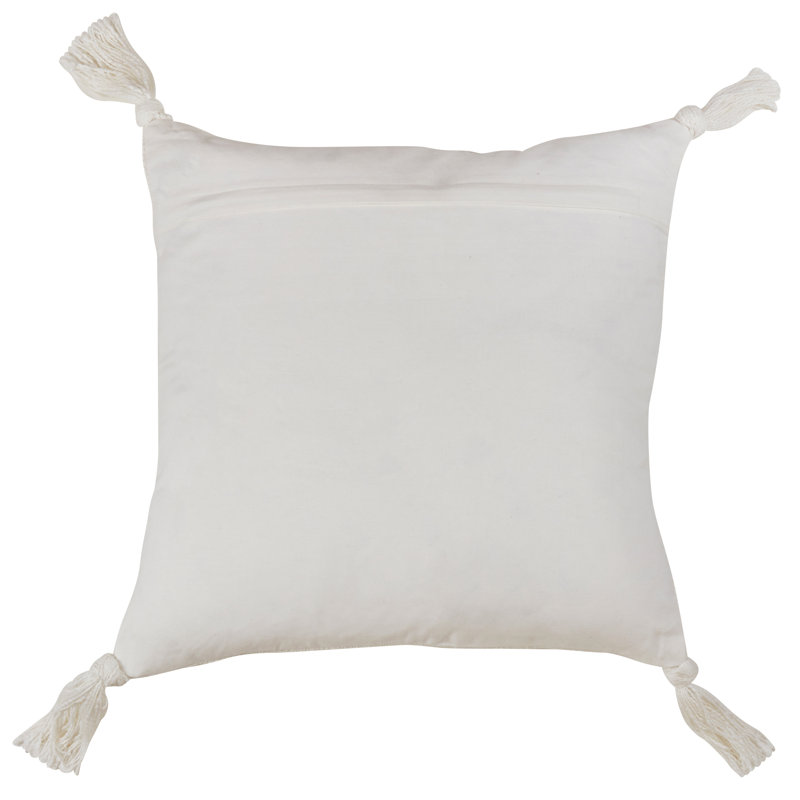  Coussin décoratif en coton à motif de pampilles, 20 po x 20 po, Ivoire