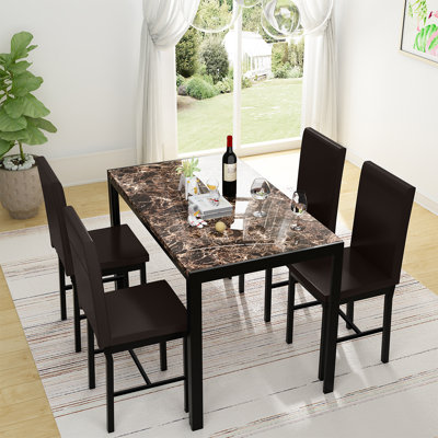 Saulo 4 - Person Faux Marble Top Four Leg Base Dining Set