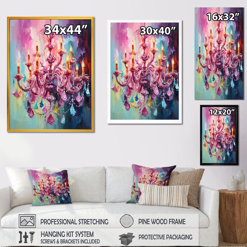 Pink Baroque Luminary Chandelier Brilliance I - Chandelier Wall Art, Gold Floater Framed, 44" H x 34" W
