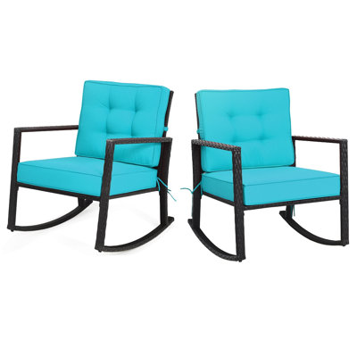 Chaise berçante d'extérieur en osier avec coussin 2 pièces Patiojoy