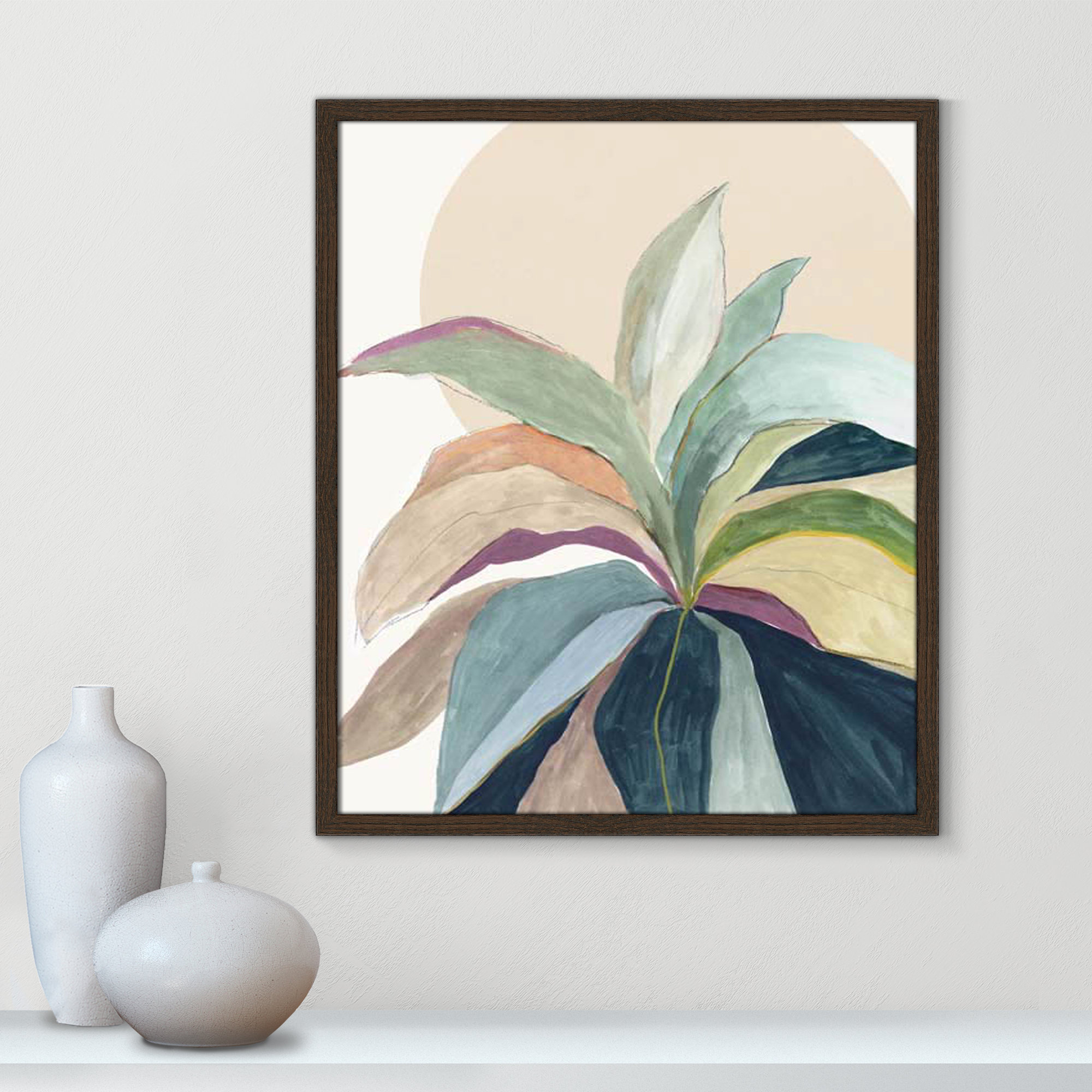 Sunny Bright Leaves II by Asia Jensen, 25.5" H x 21.5" W x 0.75" D, Walnut Slim Unmatted Picture Framed