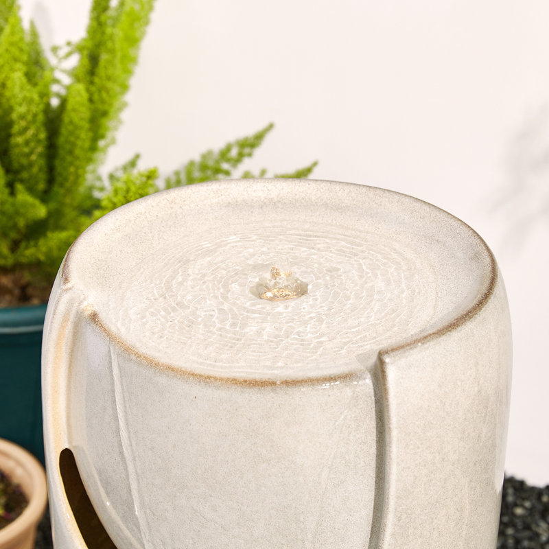 Sand Beige Ceramic Novelty Fountain with LED Light