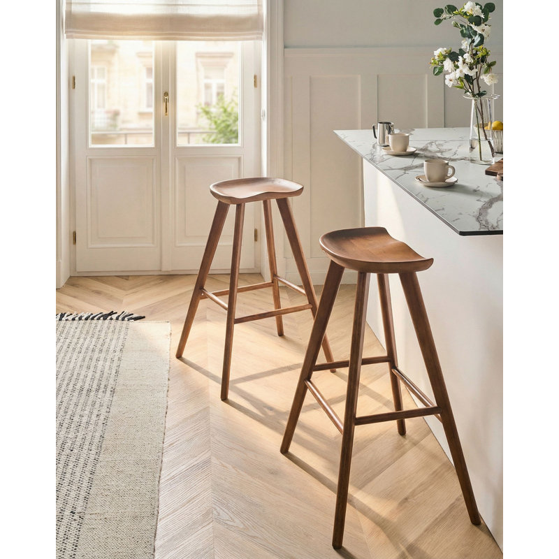 Rubberwood Solid Wood Bar Stool with Solid Wood Frame