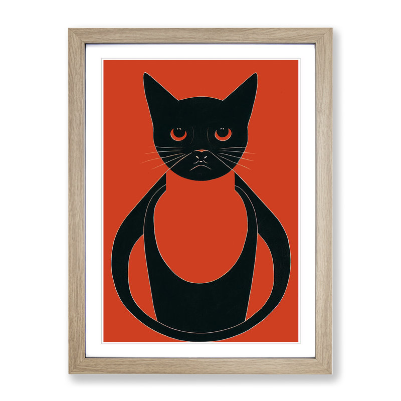 Artful Cat - Single Picture Frame Print, 34cm H x 25cm W x 2cm D, Oak Framed