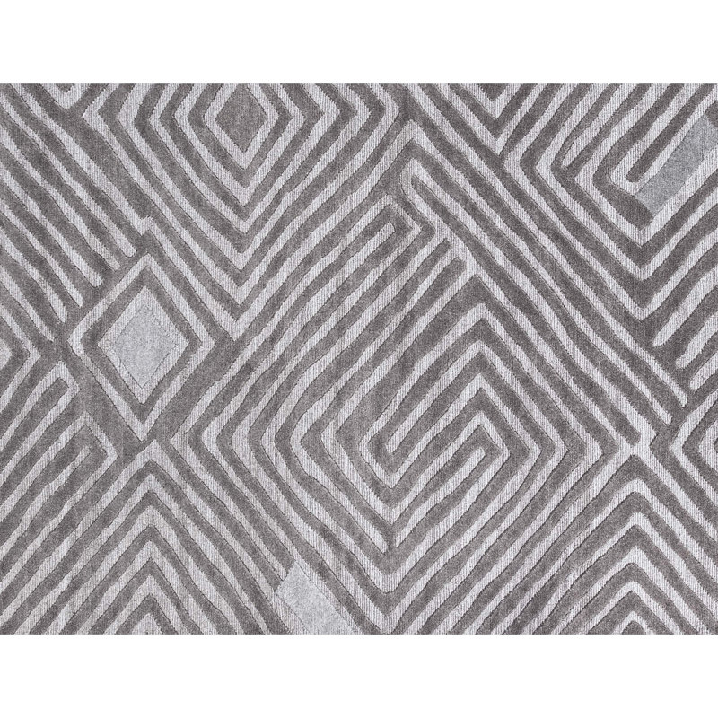 Hand Knotted Geometric Area Rug in Charcoal, Rectangle 9' x 12'