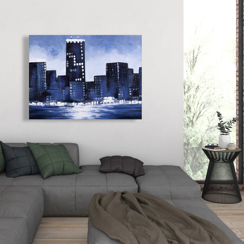Bleu marine - art moderne sur toile pour la décoration intérieure, H 48 po x l 36 po