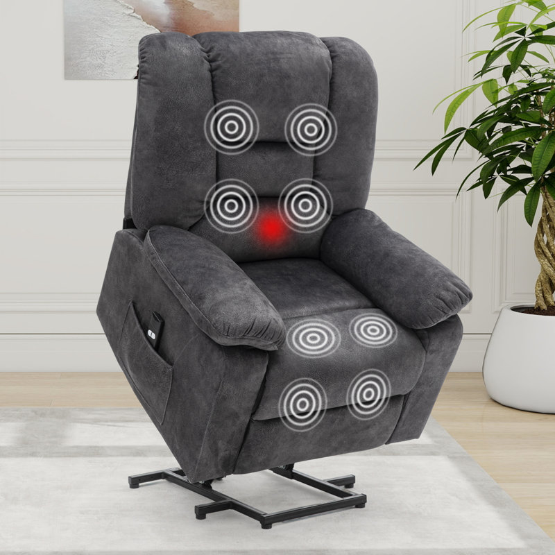 Tulise 33.5'' Wide Overstuffed Soft Power Lift Assist Recliner Chair with Heat & Massage