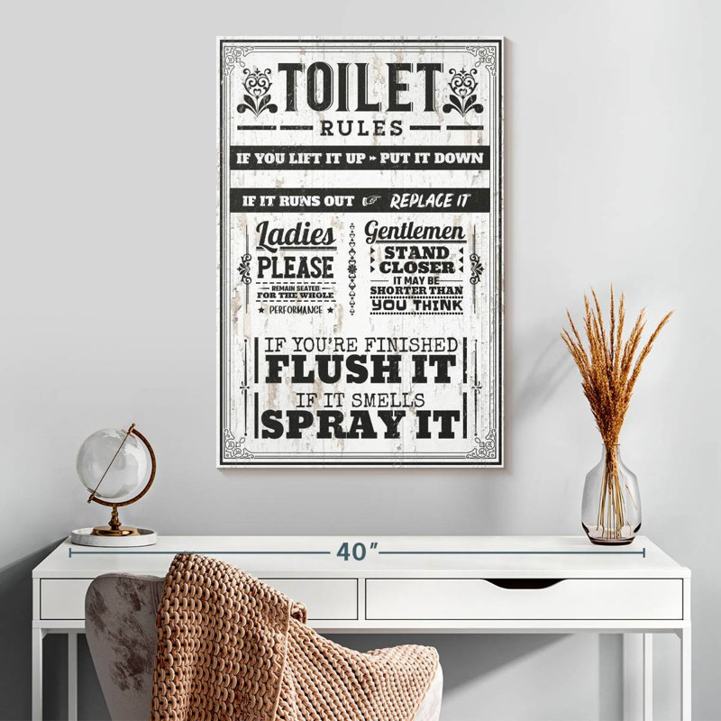 Proper Bathroom Rules Canvas Print, 30" H x 20" W x 1.25" D