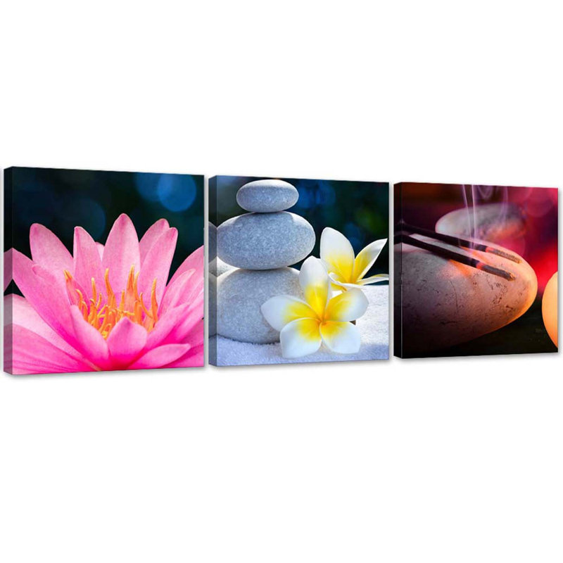 Flower Zen Stone - No Frame Panoramic Print on Canvas, 40cm H x 120cm W