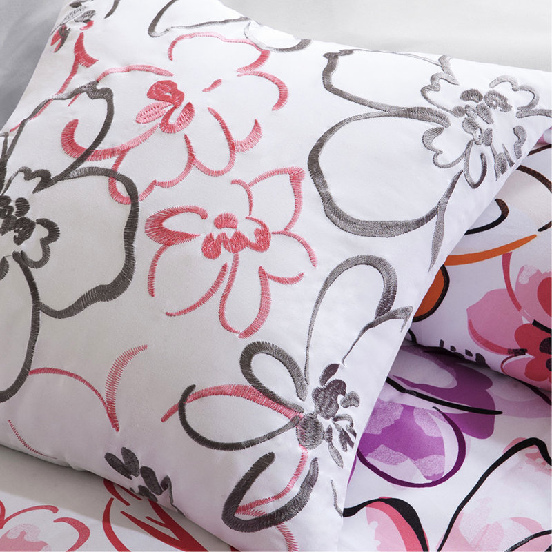 Édredon rose doux pour broderie florale avec 2 coussins décoratifs et tissu