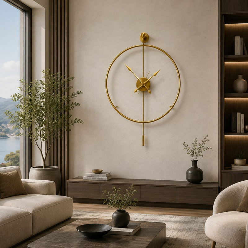 Elegant Decorative Metal Wall Clock, Gold Finish, 22.8 x 31.5 x 2.8 inches | 100% Metal Construction, Lightweight at 5.5 lbs | Perfect for Living Room, Office & Home Decor, Stylish and Functional Timepiece