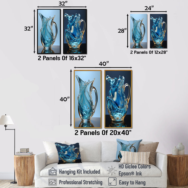 «Water Pitcher Perspectives - Drinkware», ensemble de 2 reproductions d'art sur toile, Encadrement brun, H 32 po x l 33 po