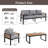 4-Piece 5-Seat Patio Conversation Furniture Set, Outdoor Patio Sofa with Acacia Wood Armrests, Removable Cushions & Solid Wood Coffee Table-2099127572-2099127573