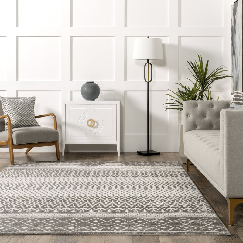 Akimasa Southwestern Gray/Ivory Area Rug, Rectangle 8'10" x 12'