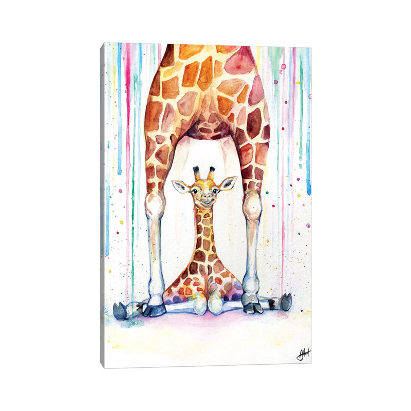Gorgeous Giraffes In Rain by Marc Allante - Wrapped Canvas Painting, 30.48 cm H x 45.72 cm W