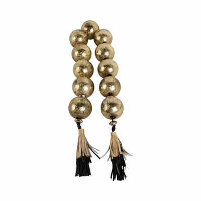 Perles de verre décoratives avec accent métallique et pampille en cuir pour la décoration intérieure - Guirlande élégante pour la décoration de table, de tablette et de salon - Or