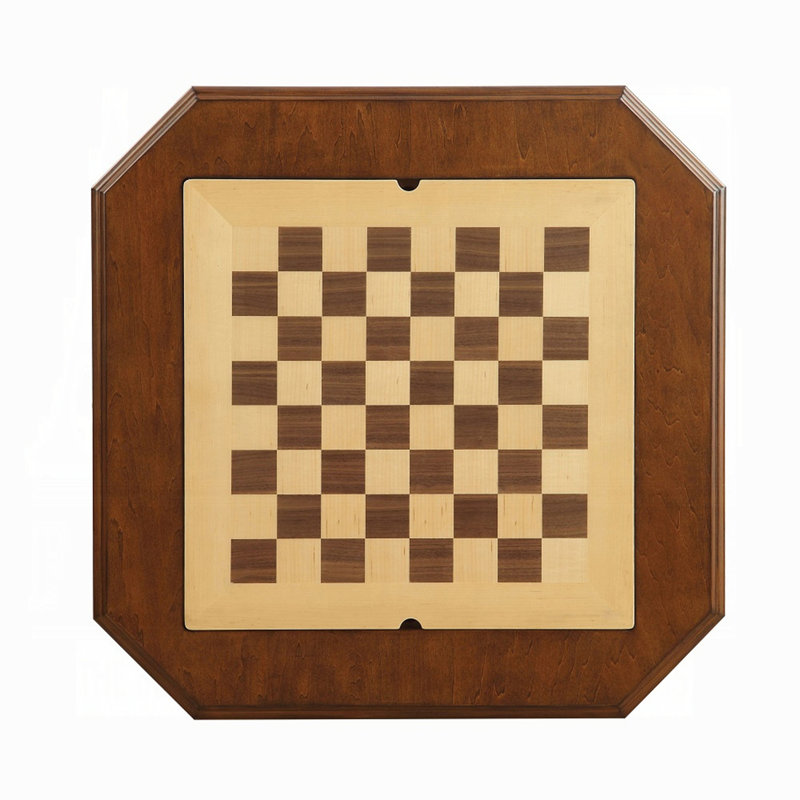 Square Top Game Table with Wooden Pedestal Base, Cherry