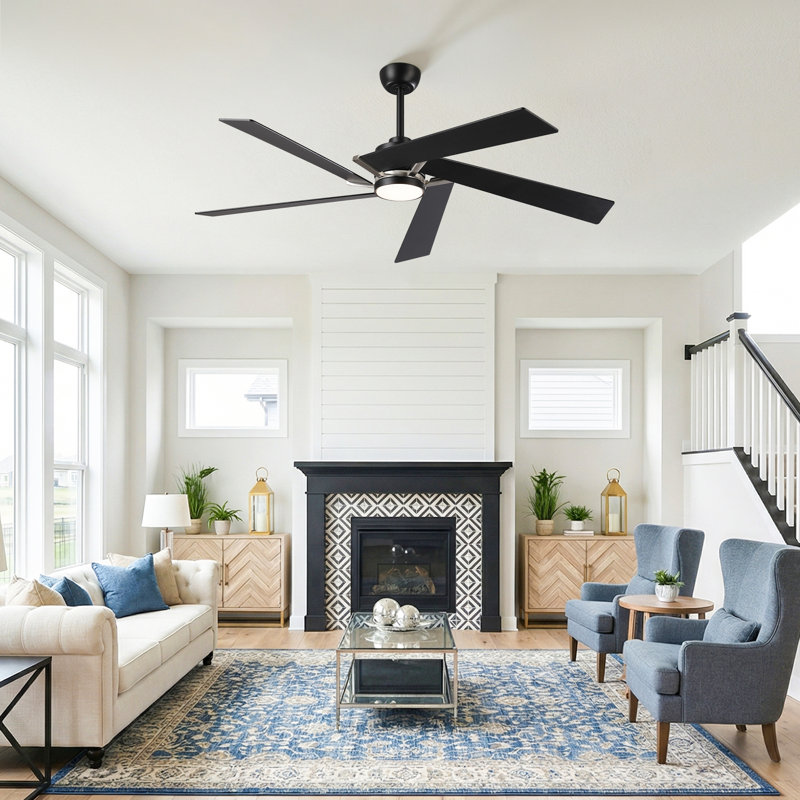 60" Modern Farmhouse Dimmable LED Ceiling Fan With 3CCT Lights And Remote Control, 5 Dual Finish Wood Blades, Quiet 6 Speed Reversible DC Motor, 6"/10" Downrods Included