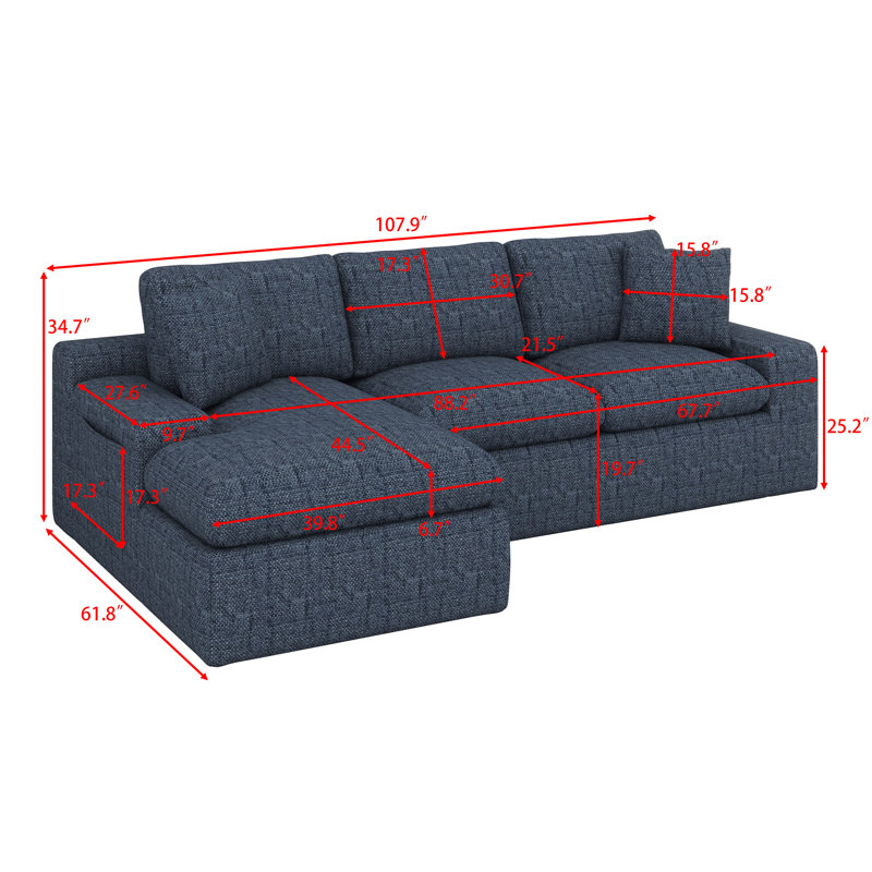 Canapé modulaire Cloud, canapé en chenille double couche avec assise profonde et poches latérales, Bleu