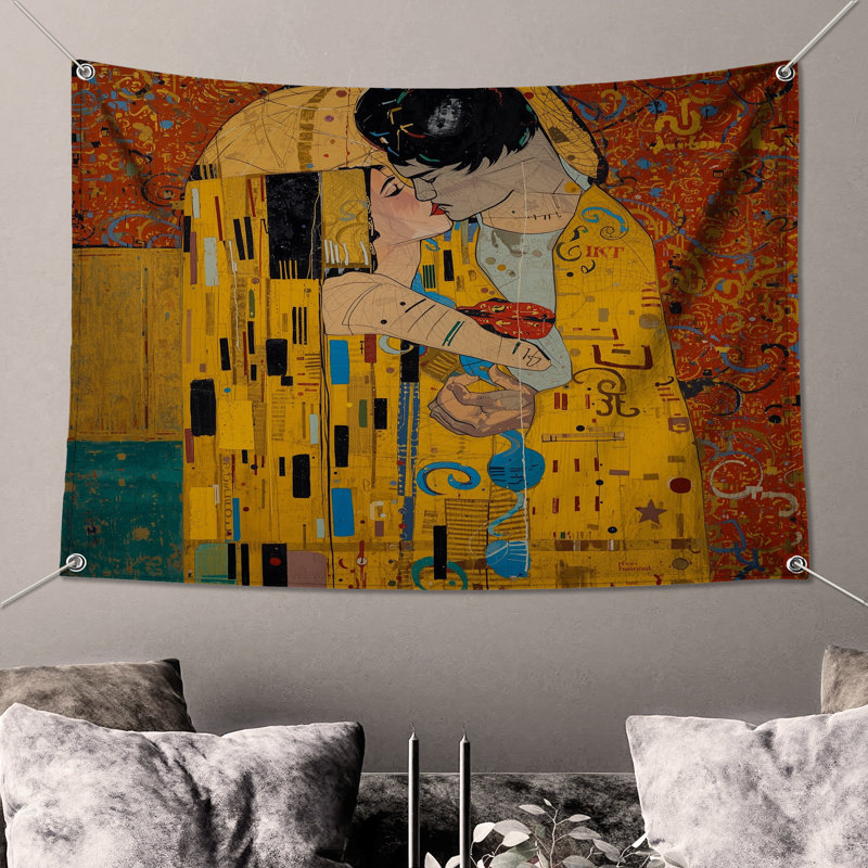 Tapisserie murale abstraite couple romantique - décoration murale romantique, 68in H x80in W with 4 Grommets
