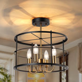 Chrisse 4 - Light 14" Black Drum Semi Flush Mount Light