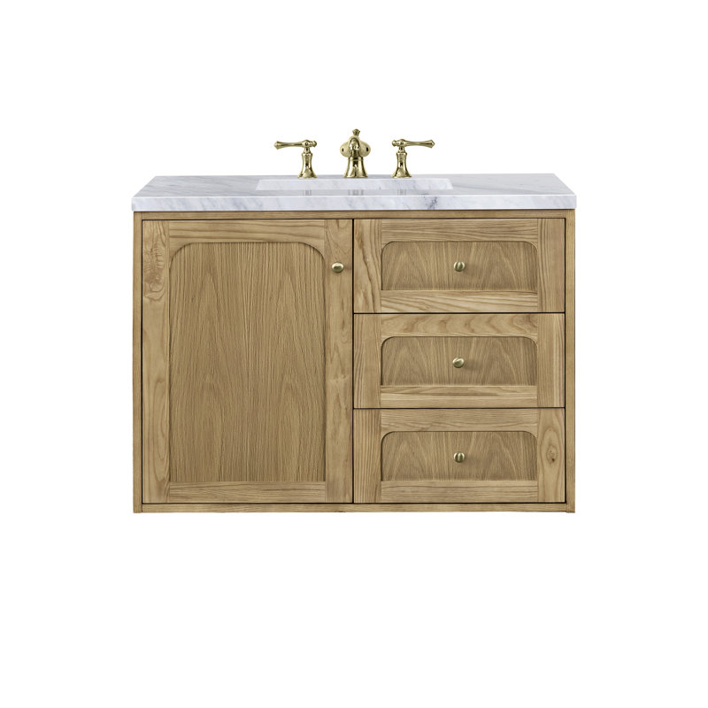 Laurent 36'' W Single Vanity, Carrara White, Light Natural Oak, 8" Widespread