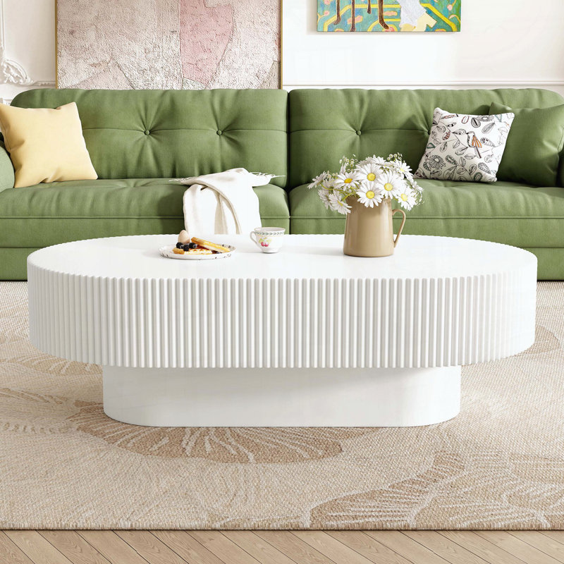 Table basse ovale élégante de 43,3 po, Blanc