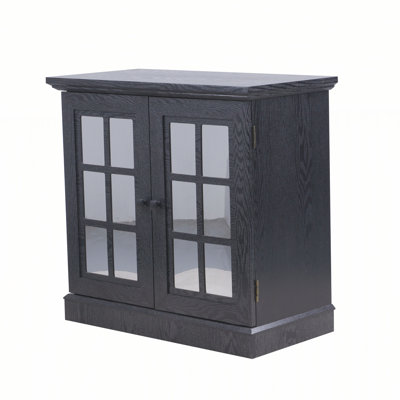 Storage sideboard cabinet with decorative acrylic mirrored doors, adjustable shelf for dining room, living room, kitchen, metal handles, MDF 3D wood grain finish
